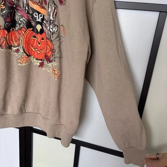 Vintage Halloween Sweatshirt Women’s Large Black Cat Pumpkin Scarecrow 80/90s - Picture 6 of 16